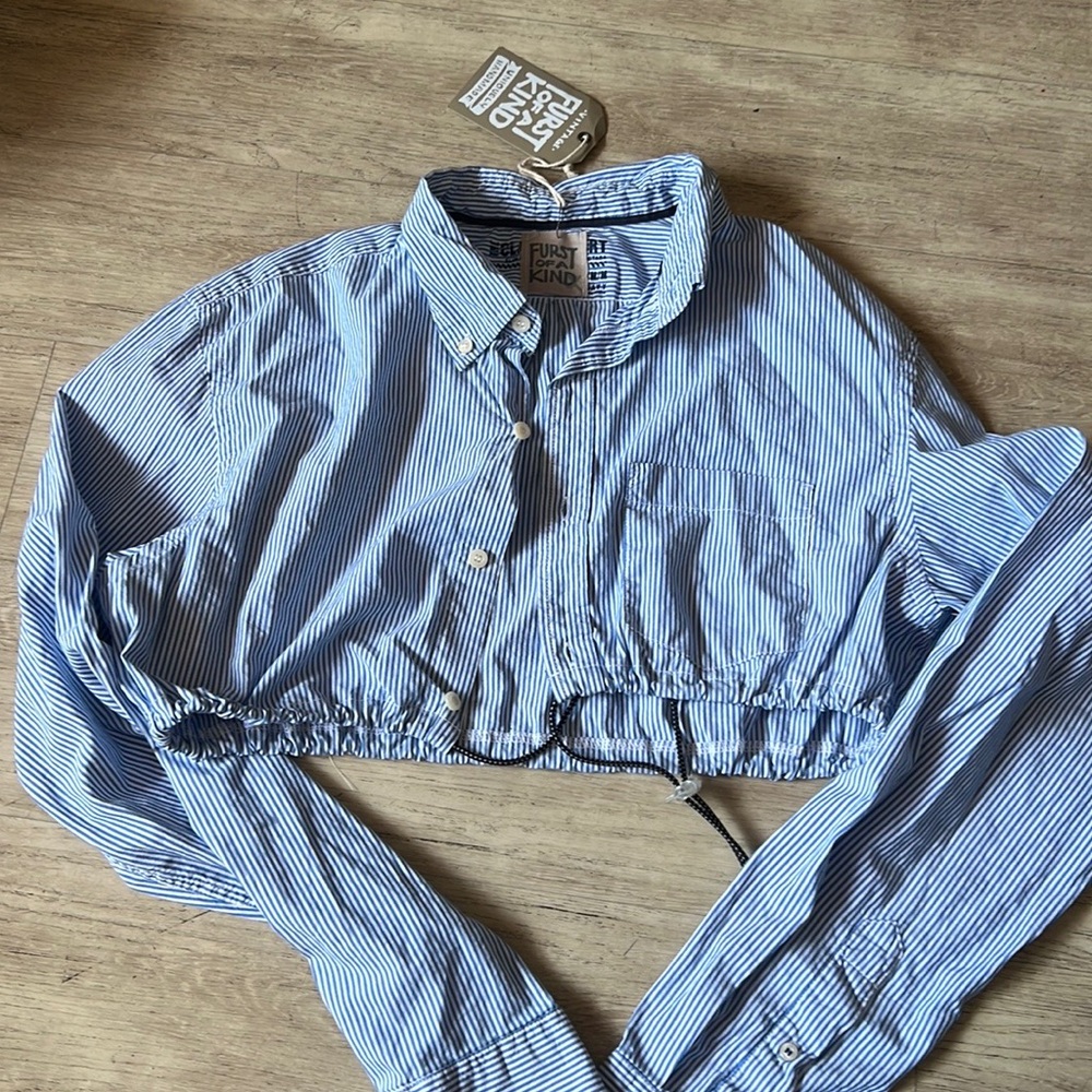 Furst of a kind striped cropped collard shirt